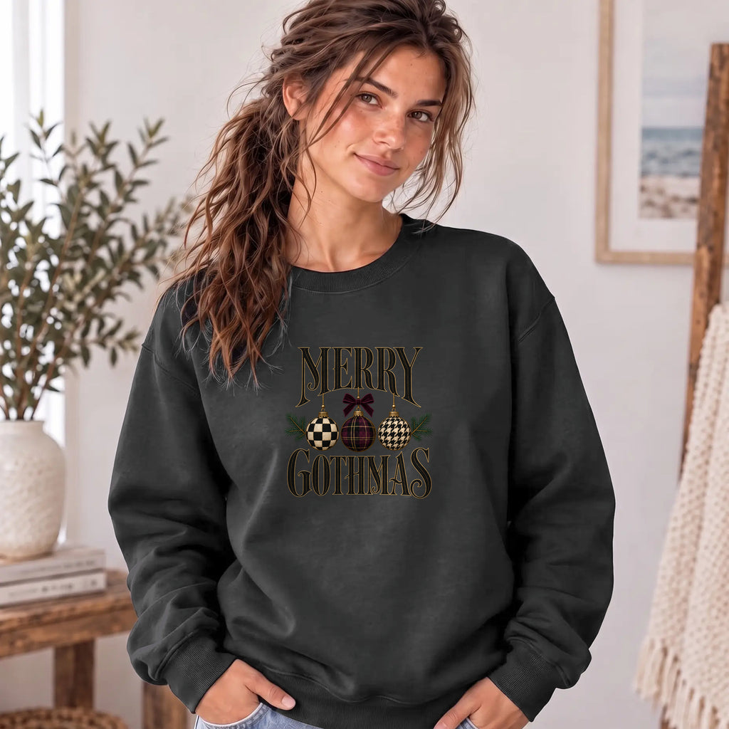 Merry Gothmas Christmas Ornament Design Sweatshirt | Faux Embroidery