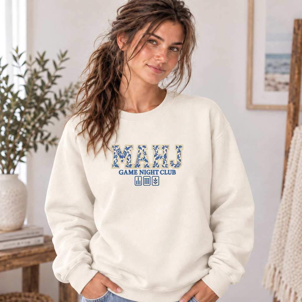 MAHJ Game Night Club Faux Embroidery Graphic Sweatshirt | Mahjong Sweatshirt