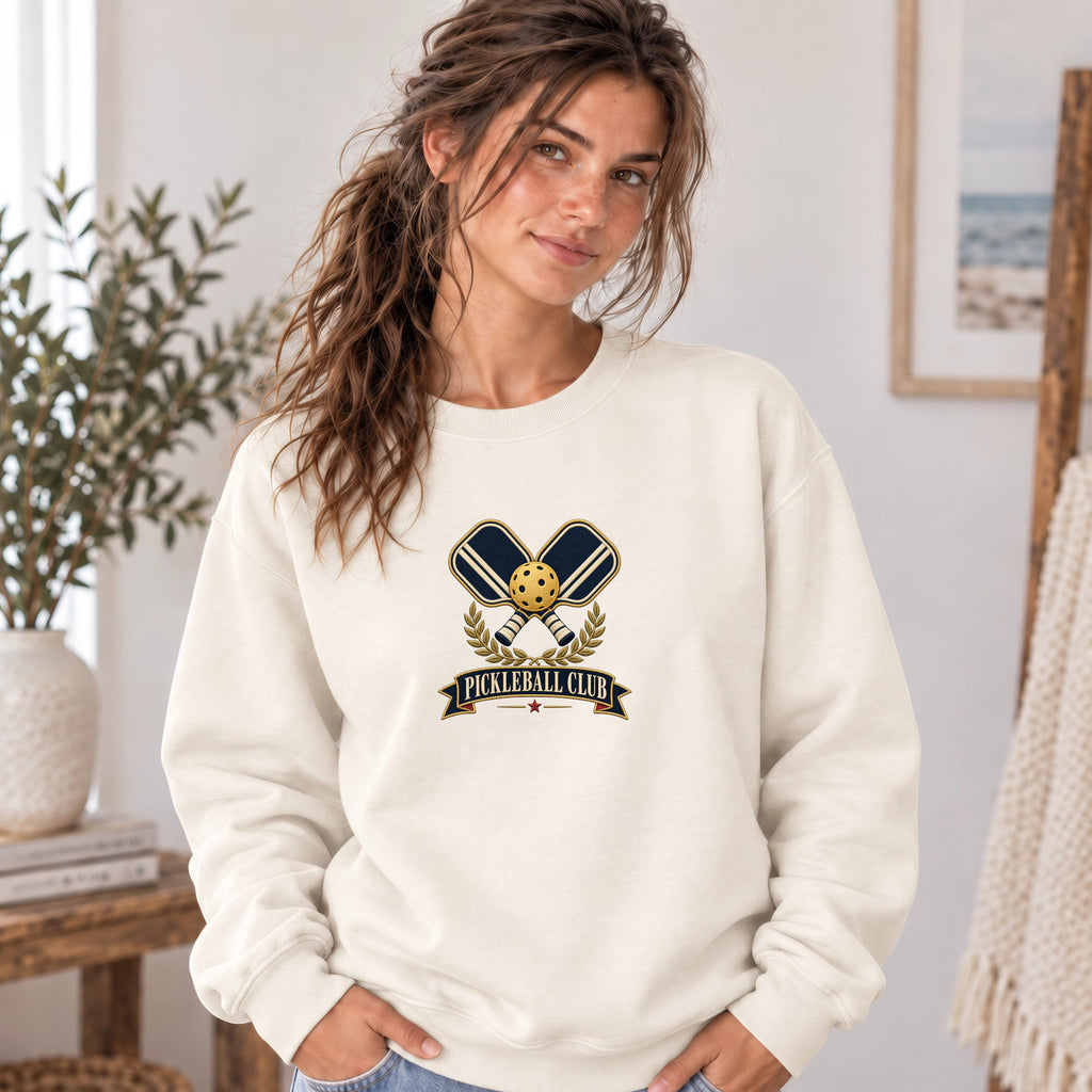 Pickleball Club Paddle and Ball Sweatshirt | Faux Embroidery