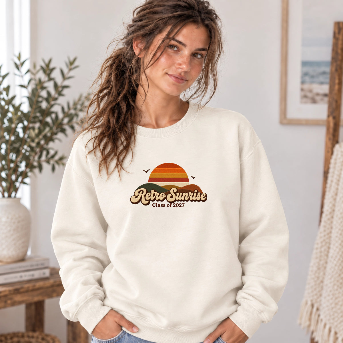 Retro Sunrise Sweatshirt | Faux Embroidery