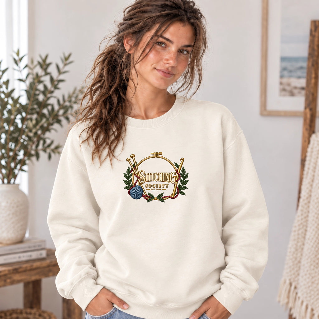 Stitching Society Knitting Design Sweatshirt | Faux Embroidery