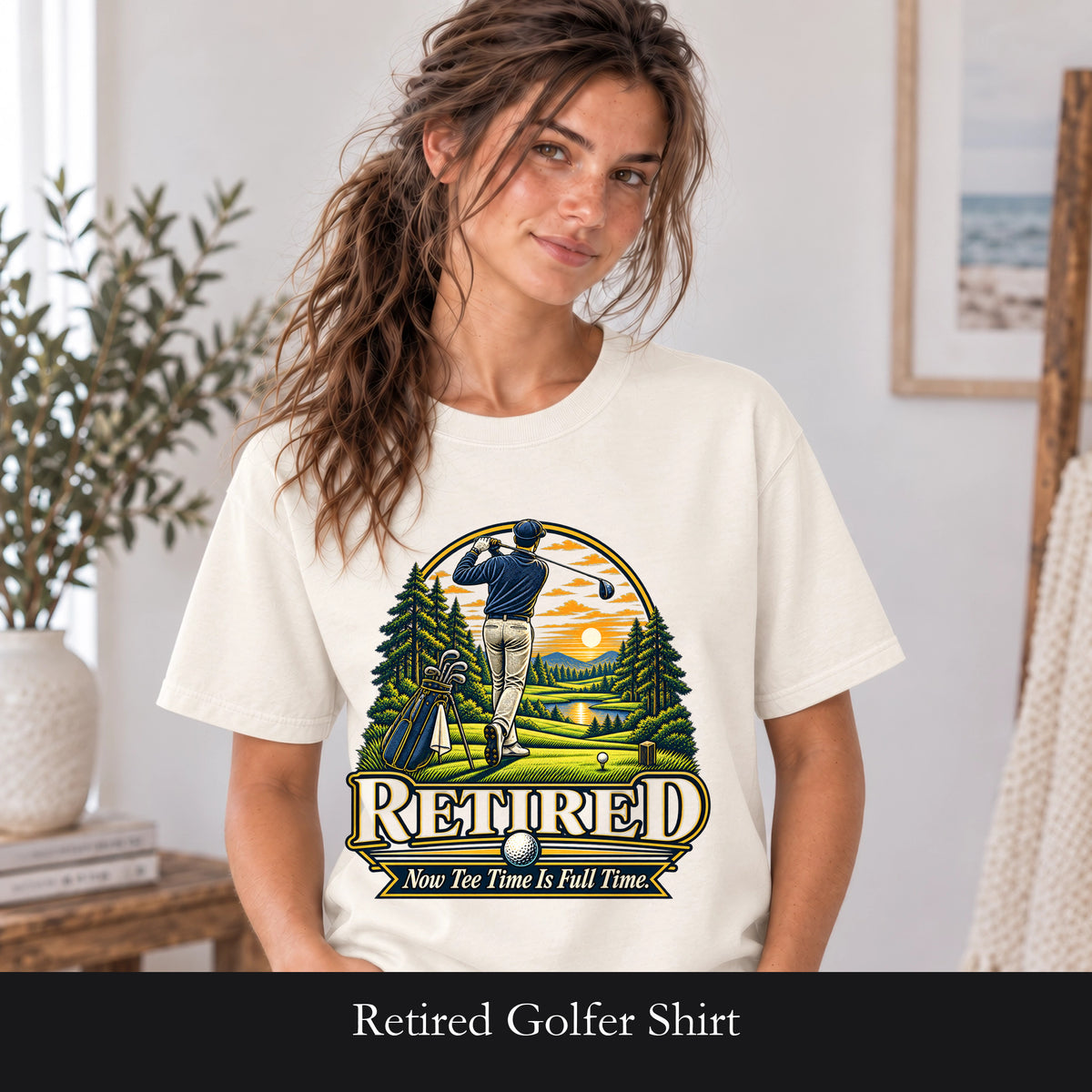 Retired Golfer Shirt, Now Tee Time Is Full Time, Funny Golf Retirement Gift, Vintage Golf Tee