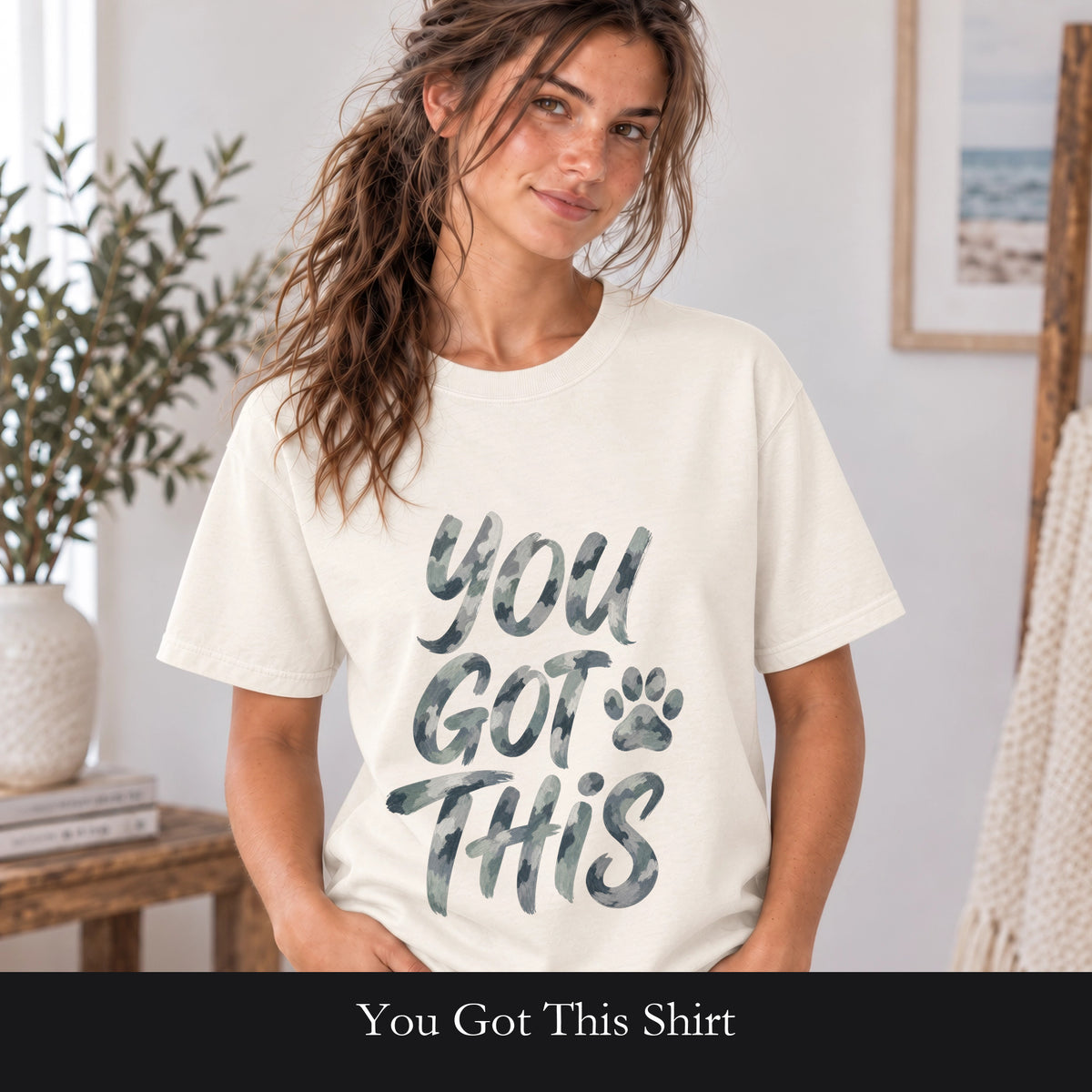 You Got This Shirt, Camo Motivational Tee, Encouragement Mental Health Gift, Positive Vibes Paw Print Sweatshirt
