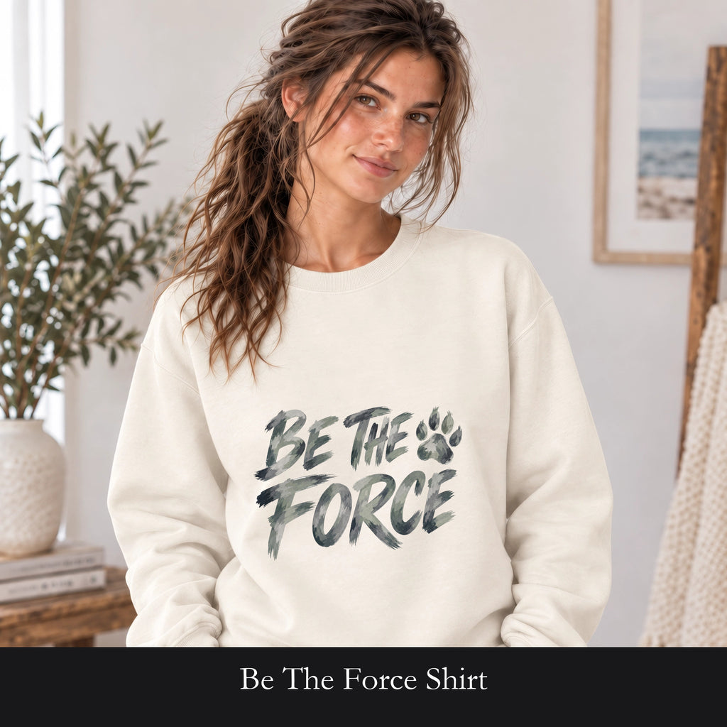 Be The Force Shirt, Camo Motivational Tee, Inspirational Encouragement Gift, Positive Vibes Paw Print Sweatshirt