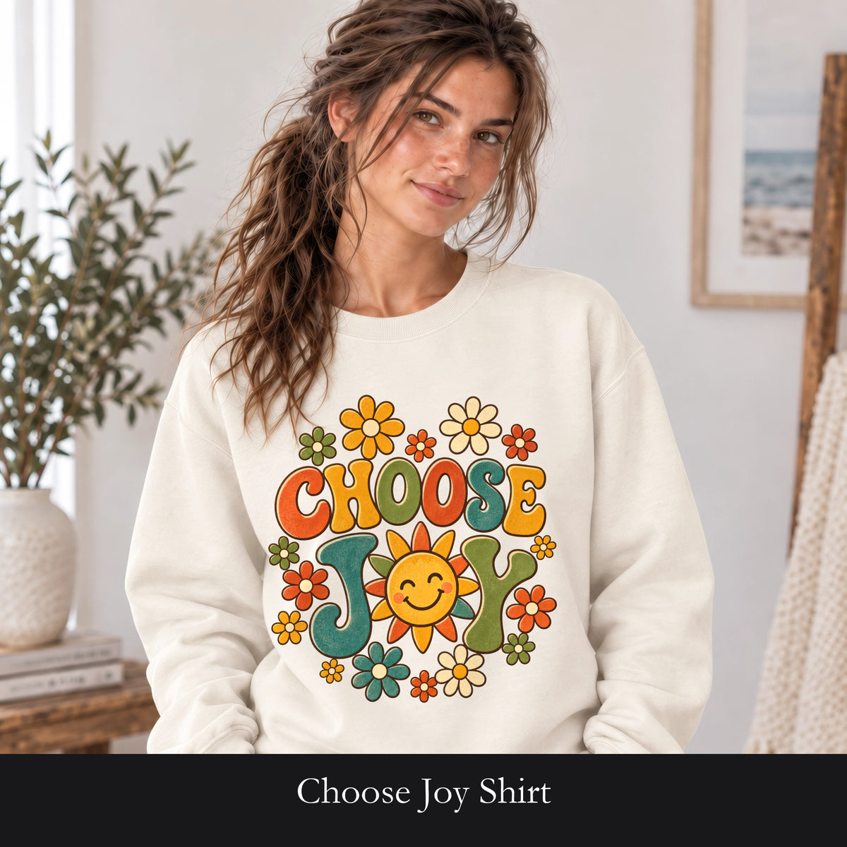 Choose Joy Shirt, Retro Groovy Tee, 70s Aesthetic Gift, Positive Affirmation Sweatshirt