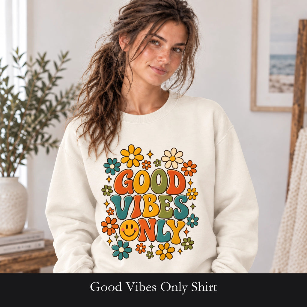 Good Vibes Only Shirt, Retro Groovy Tee, 70s Aesthetic Gift, Positive Affirmation Sweatshirt