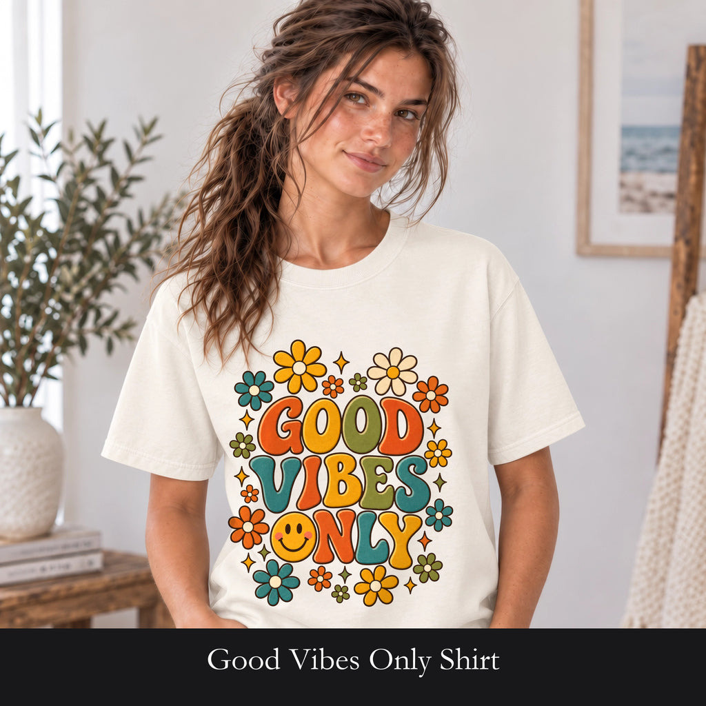 Good Vibes Only Shirt, Retro Groovy Tee, 70s Aesthetic Gift, Positive Affirmation Sweatshirt