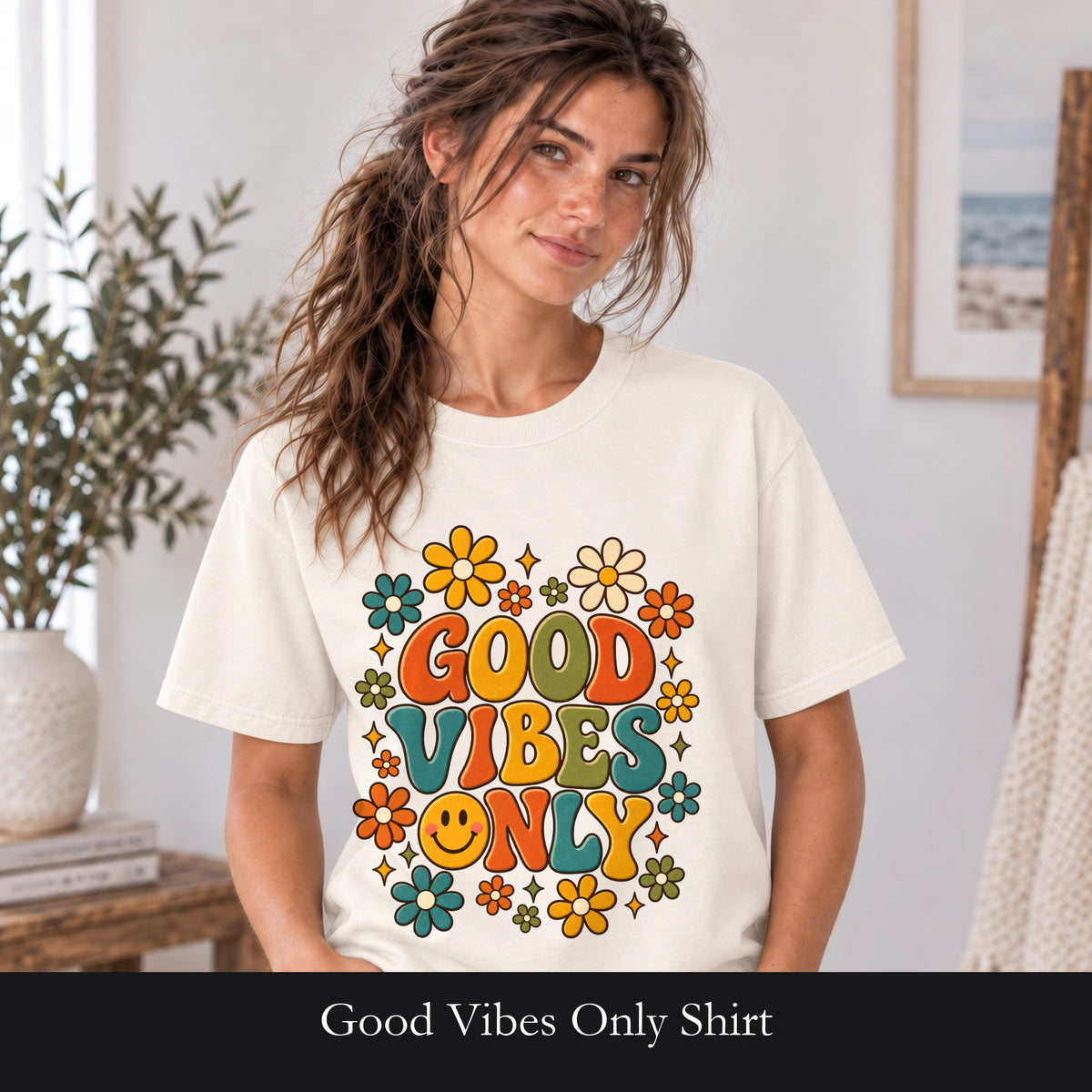 Good Vibes Only Shirt, Retro Groovy Tee, 70s Aesthetic Gift, Positive Affirmation Sweatshirt