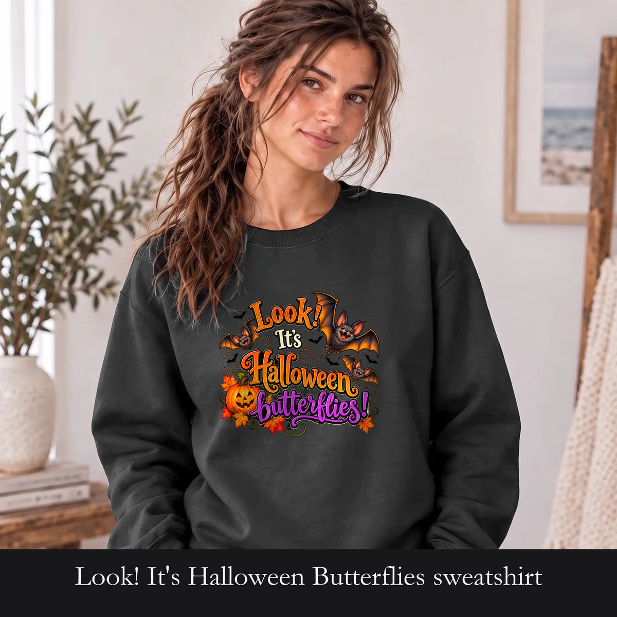 Look! It's Halloween Butterflies sweatshirt | Halloween pumpkin bats design