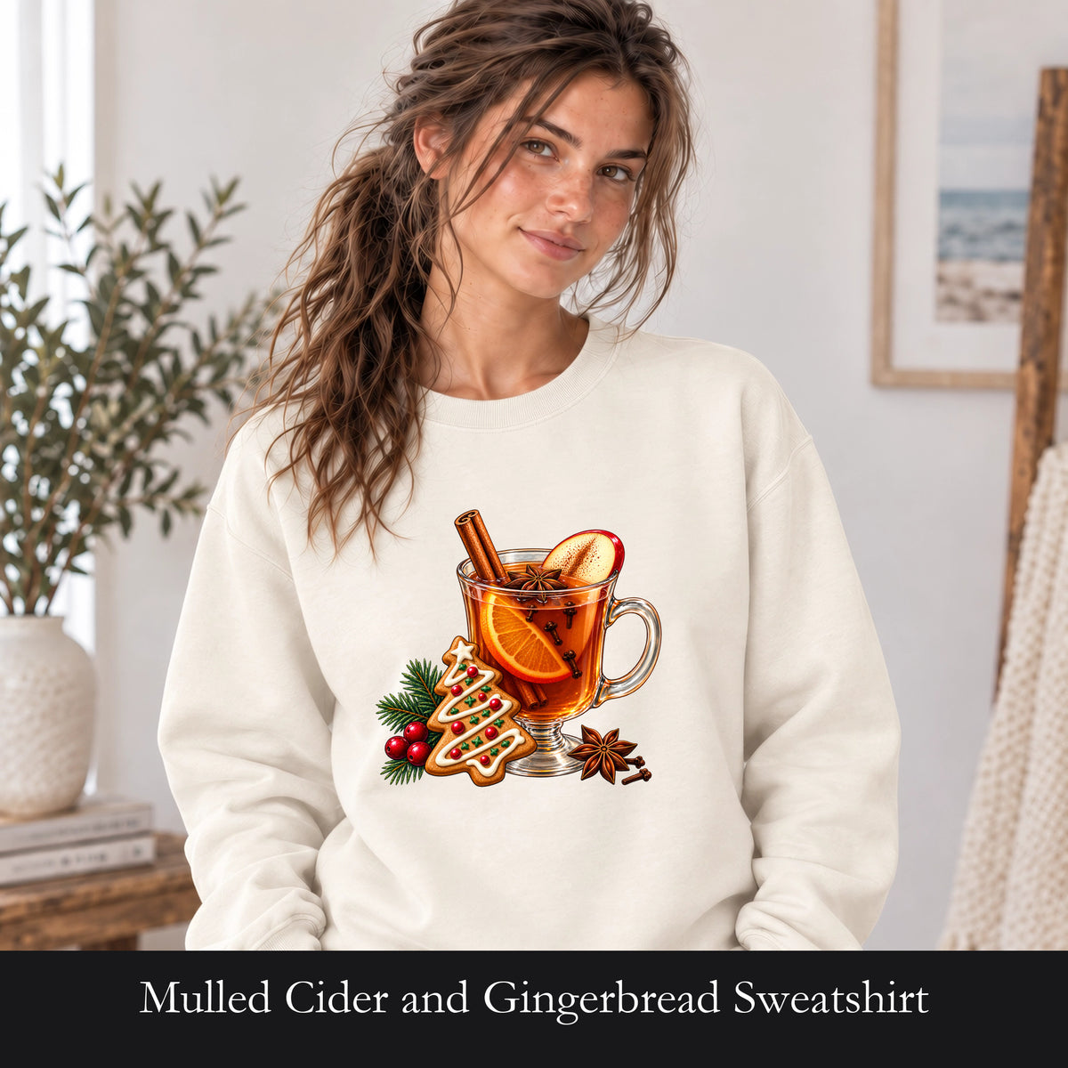 Mulled Cider and Gingerbread Sweatshirt |Holiday Cozy Beverage Design