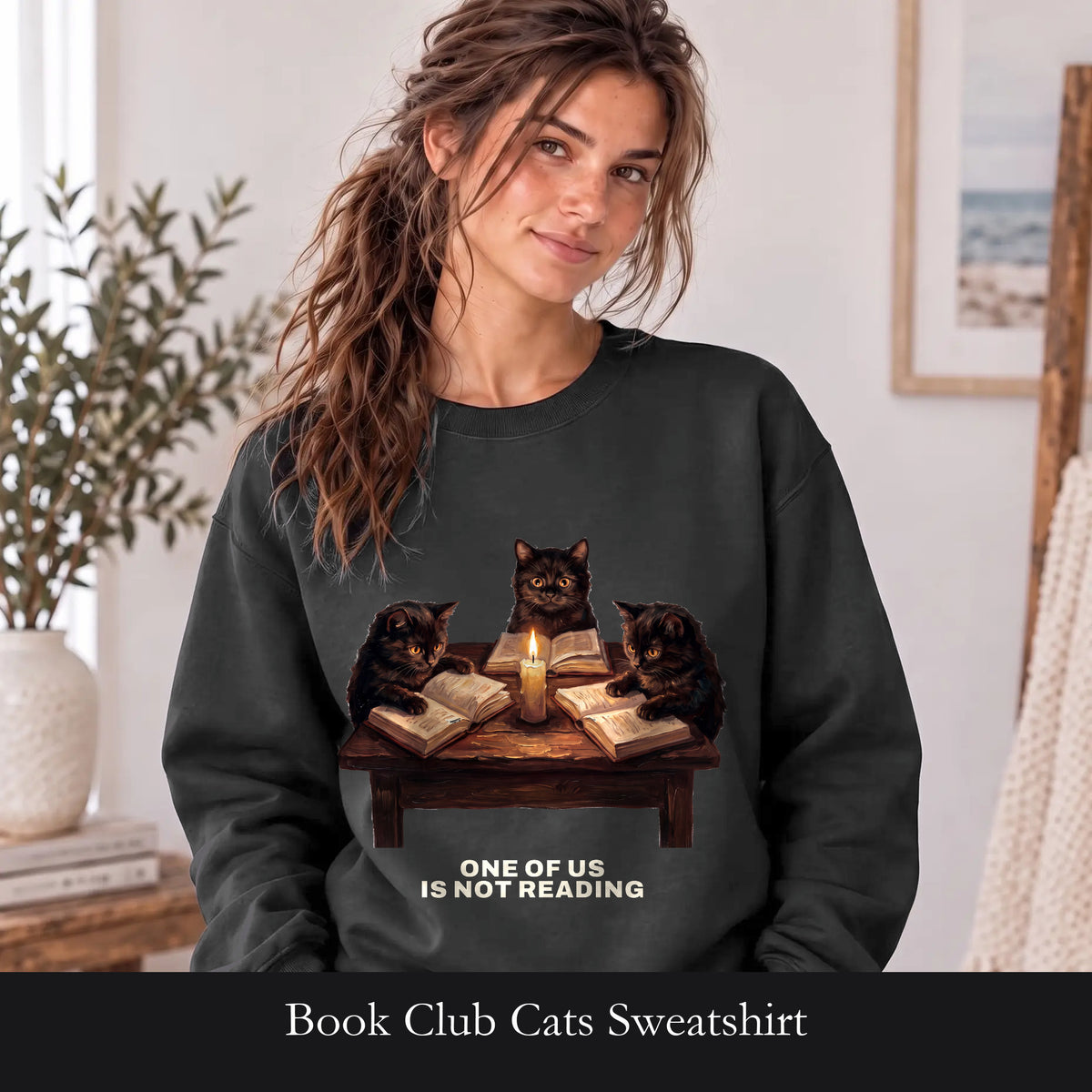 Book Club Cats Sweatshirt, One Of Us Is Not Reading Crewneck, Funny Book Club Group Sweatshirt, Reader Cat Lover Gift