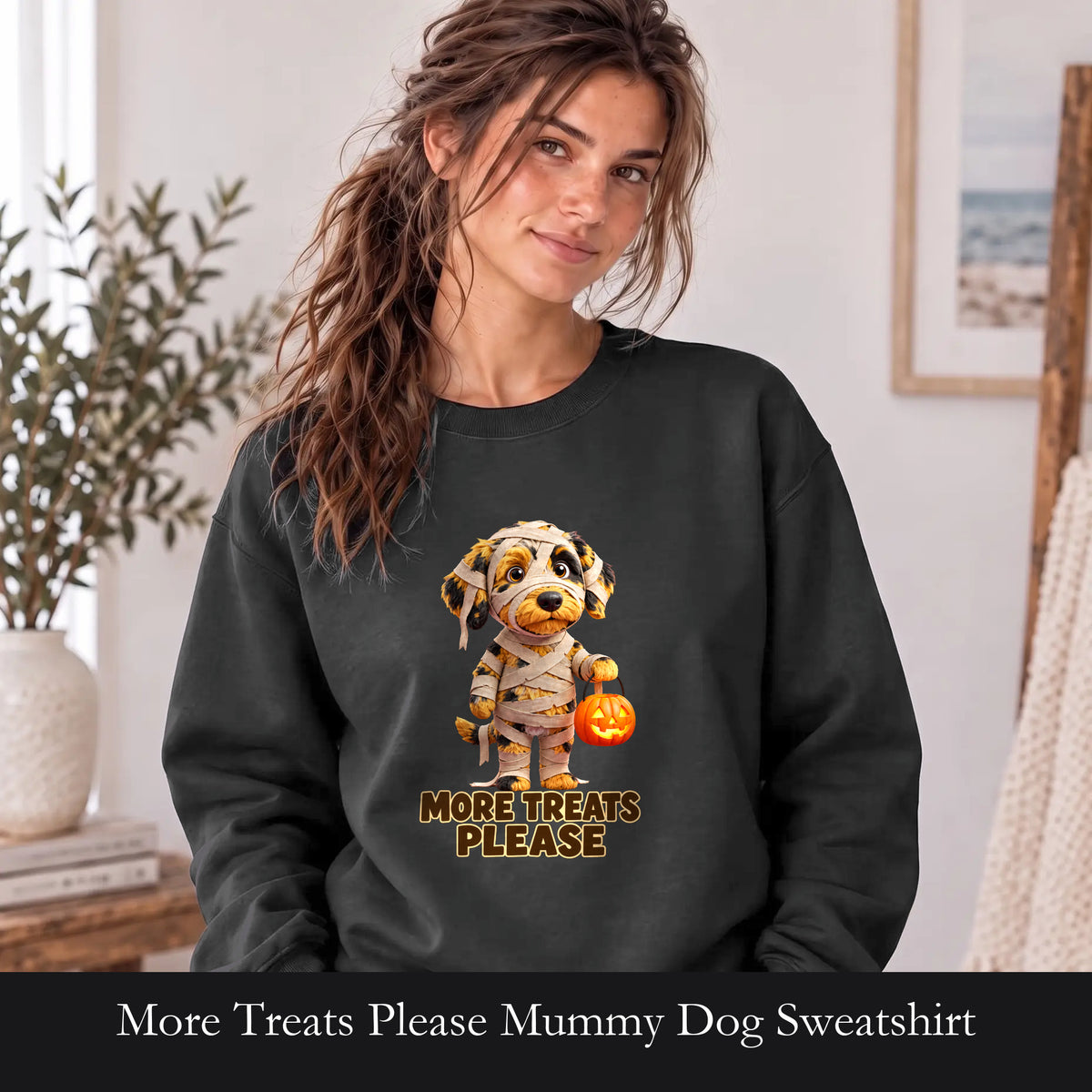 More Treats Please Mummy Dog Sweatshirt, Funny Halloween Dog Crewneck, Cute Trick or Treat Sweatshirt, Dog Mom Halloween Gift