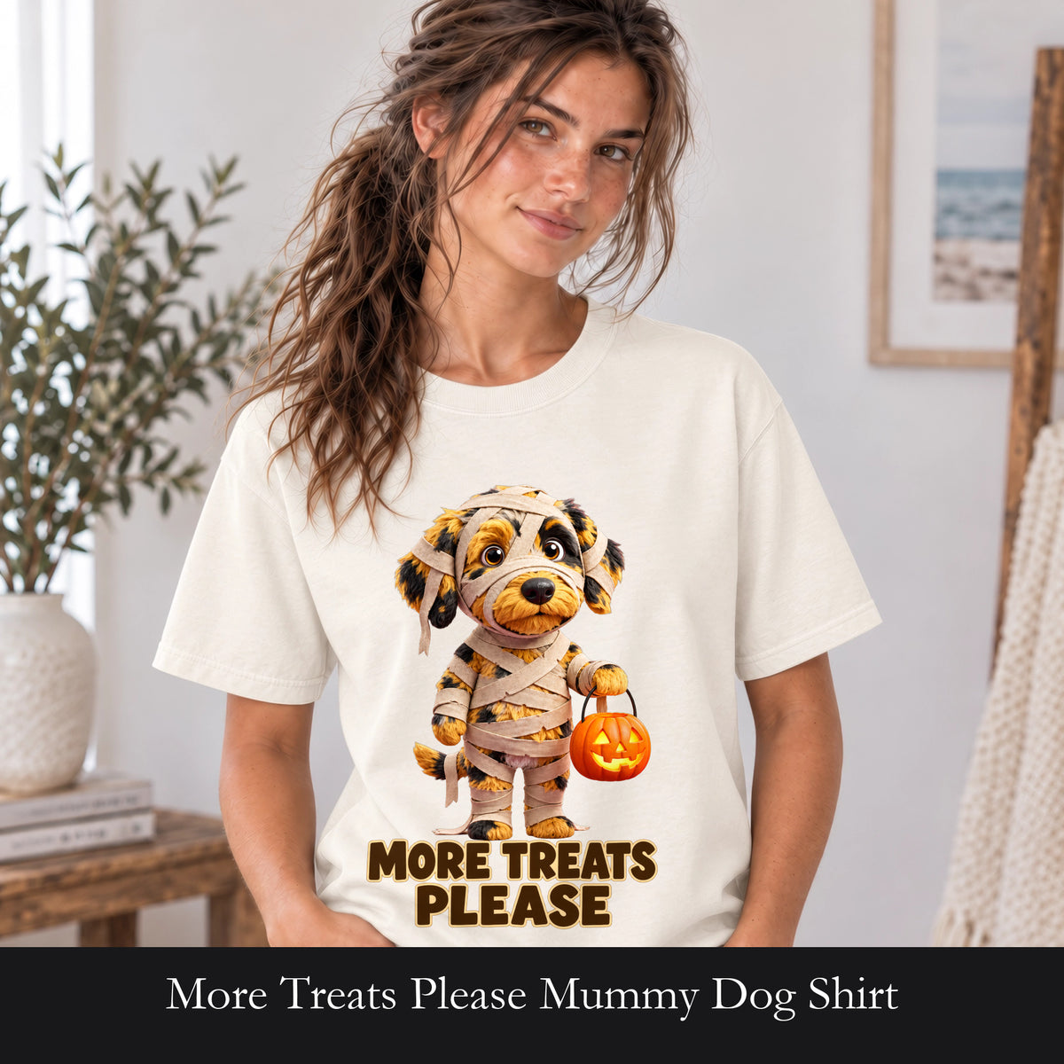 More Treats Please Mummy Dog Shirt, Funny Halloween Dog Tee, Cute Trick or Treat Tee, Dog Mom Halloween Gift