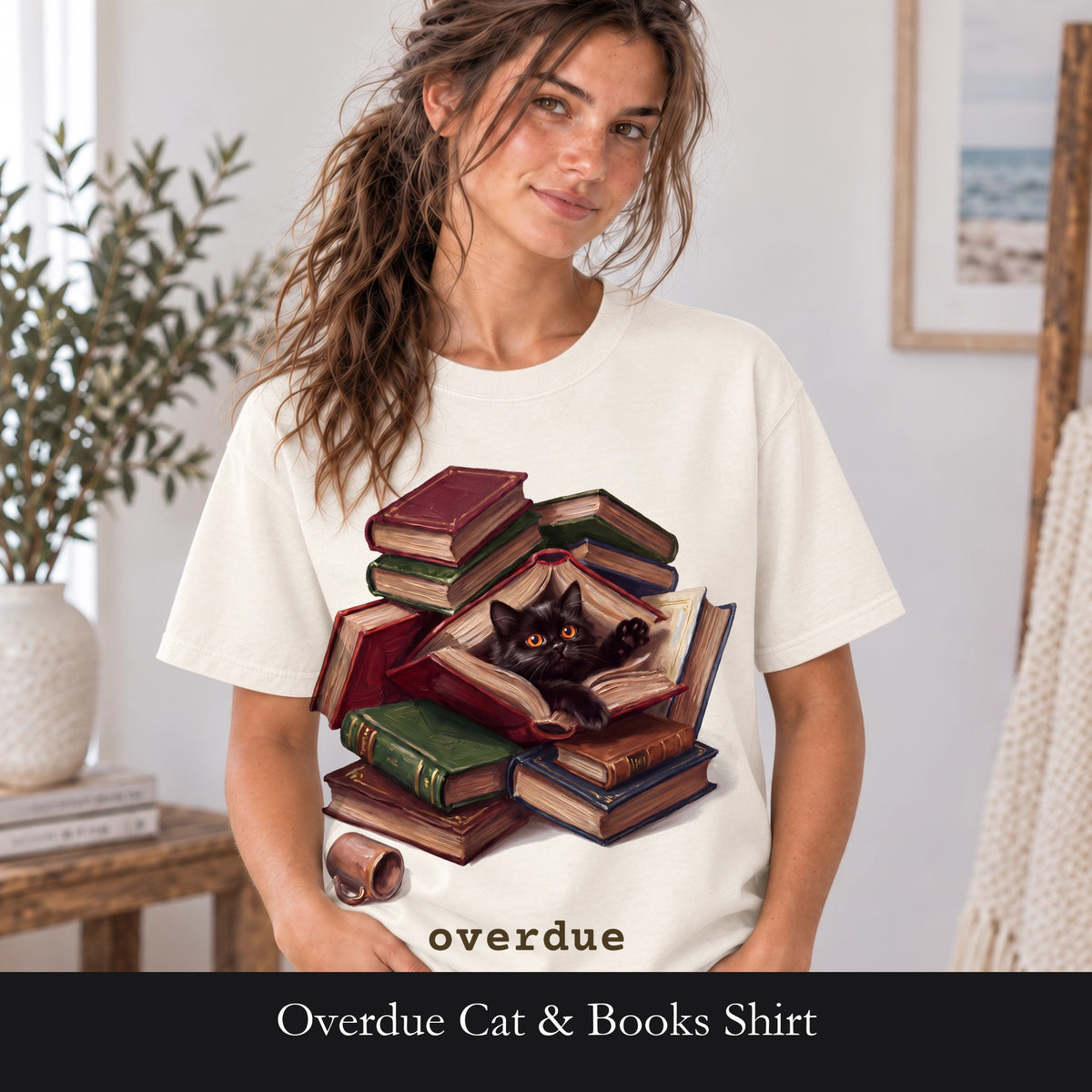 Overdue Cat & Books Shirt, Funny Librarian Tee, Bookworm Book Lover Tee, Library Staff Reader Gift