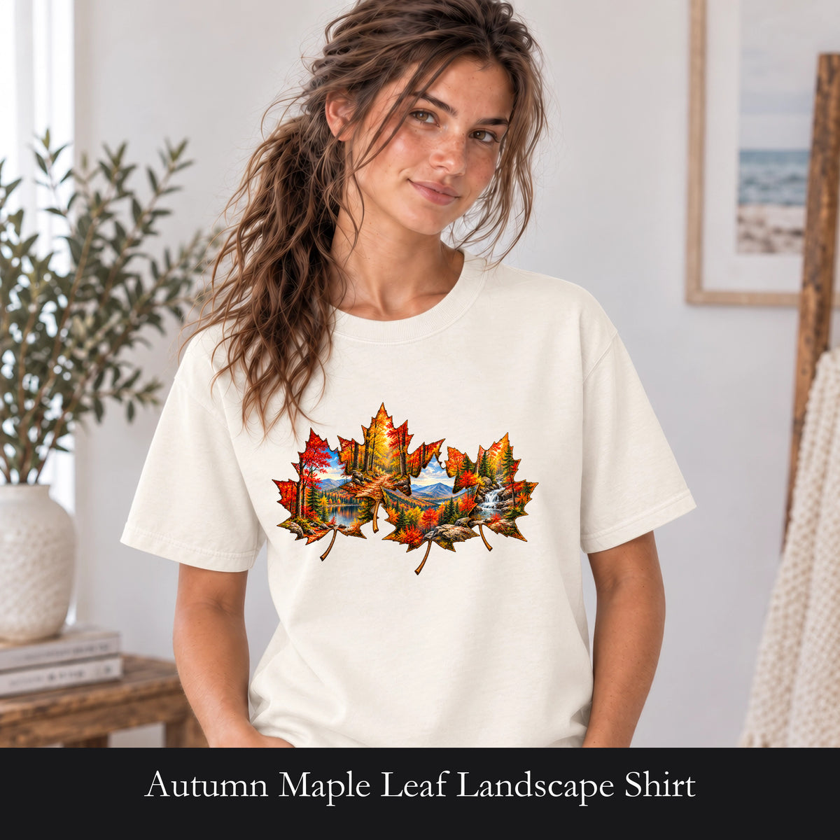 Autumn Maple Leaf Landscape Shirt | Fall Forest Lake Scene
