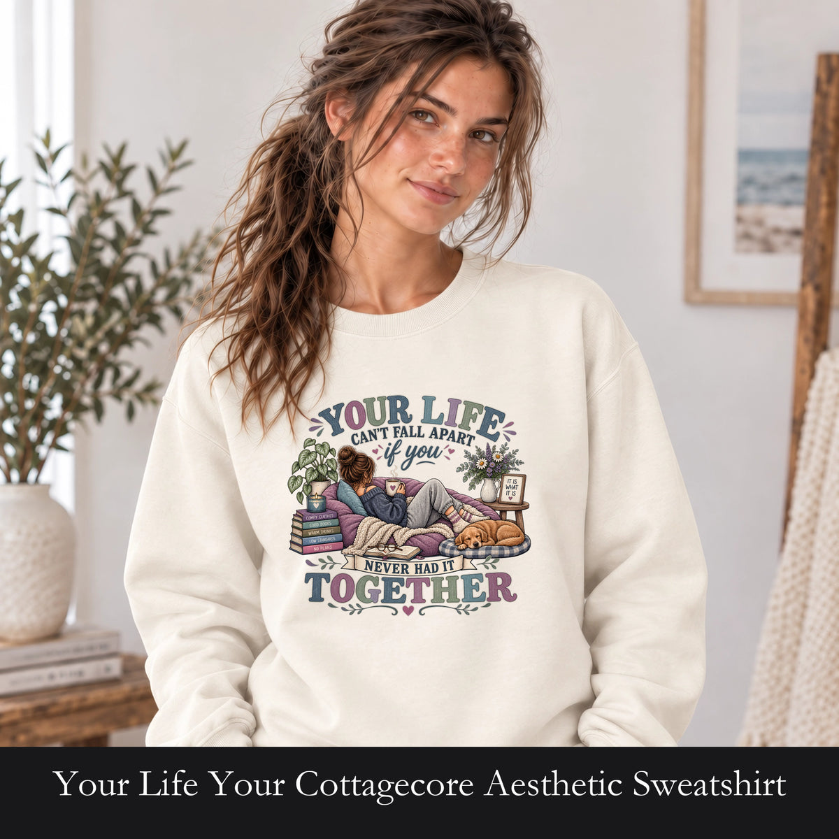 Your Life Your Cottagecore Aesthetic Sweatshirt | Cozy Reading Dog Design
