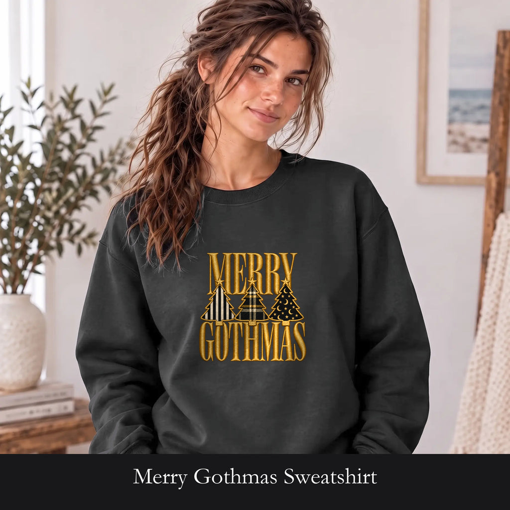 Merry Gothmas Sweatshirt | Gothic Christmas Tree Typography