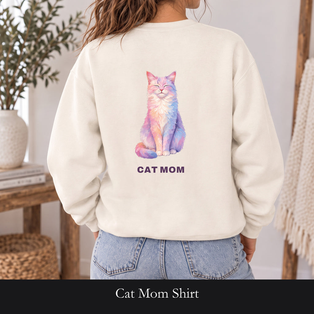 Cat Mom Shirt, Pastel Painterly Cat Tee, Cute Cat Lover Gift, Cat Owner Sweatshirt for Her