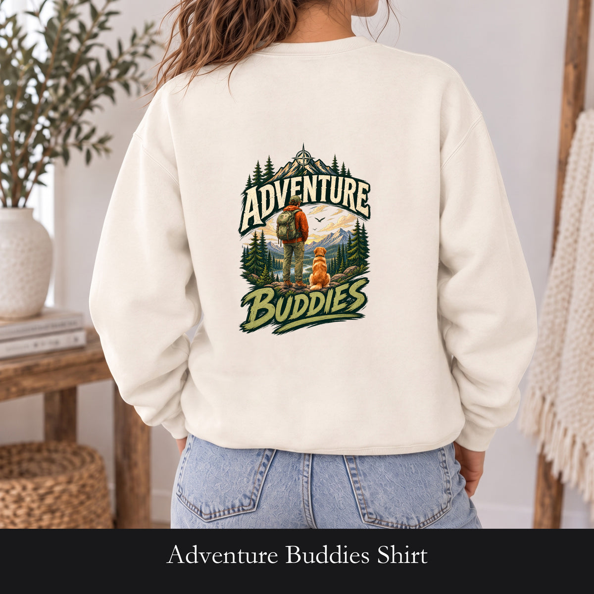 Adventure Buddies Shirt, Dog and Human Hiking Tee, Matching Dog Owner Gift, Painterly Outdoor Sweatshirt