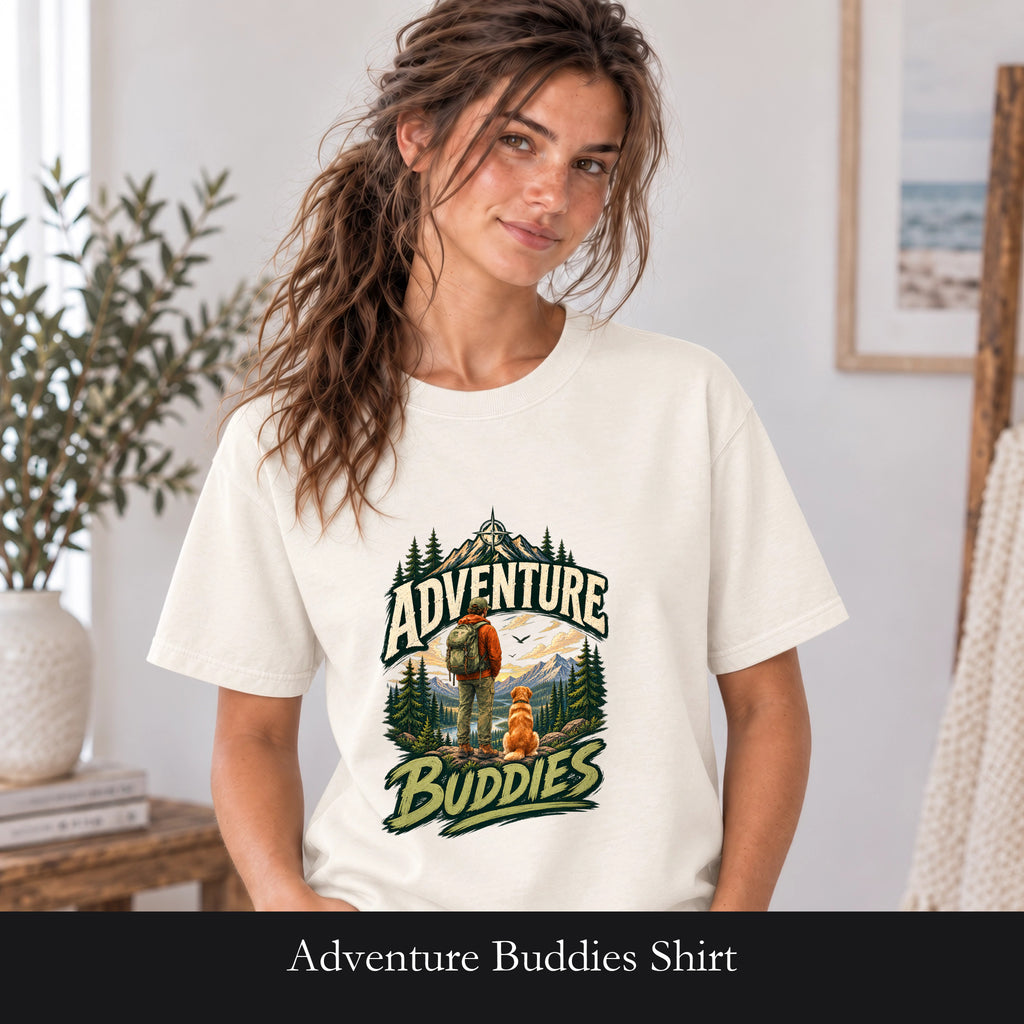 Adventure Buddies Shirt, Dog and Human Hiking Tee, Matching Dog Owner Gift, Painterly Outdoor Shirt