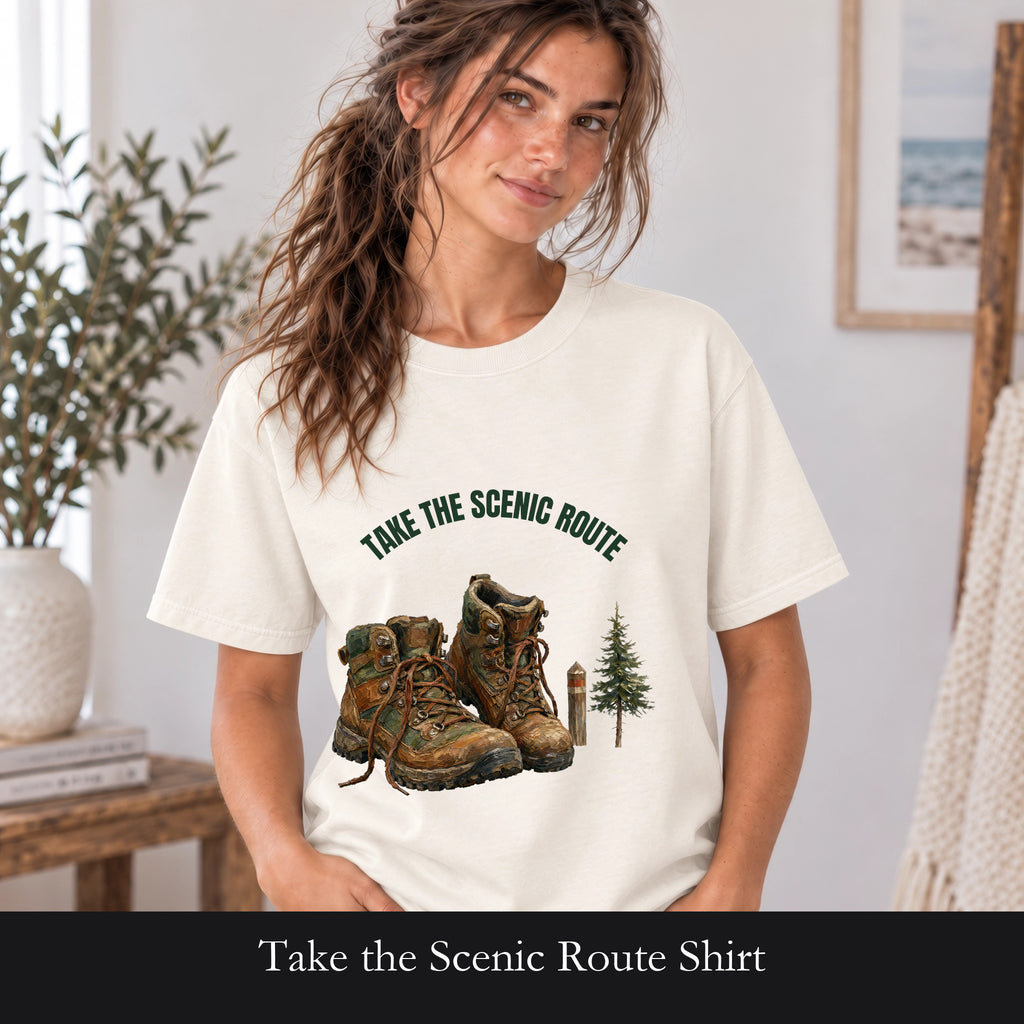 Take the Scenic Route Shirt, Hiking Trail Tee, Outdoor Adventure Nature Gift, Painterly Mountain Sweatshirt