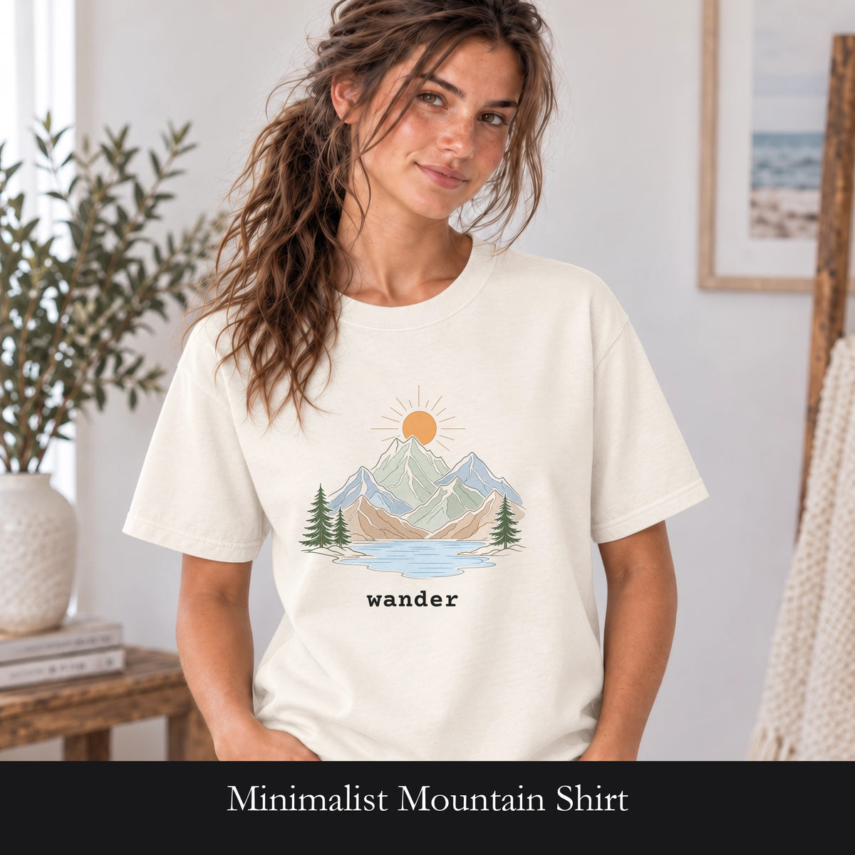 Minimalist Mountain Shirt, Wander Line Art Tee, Nature Hiking Adventure Gift, Modern Outdoor Sweatshirt