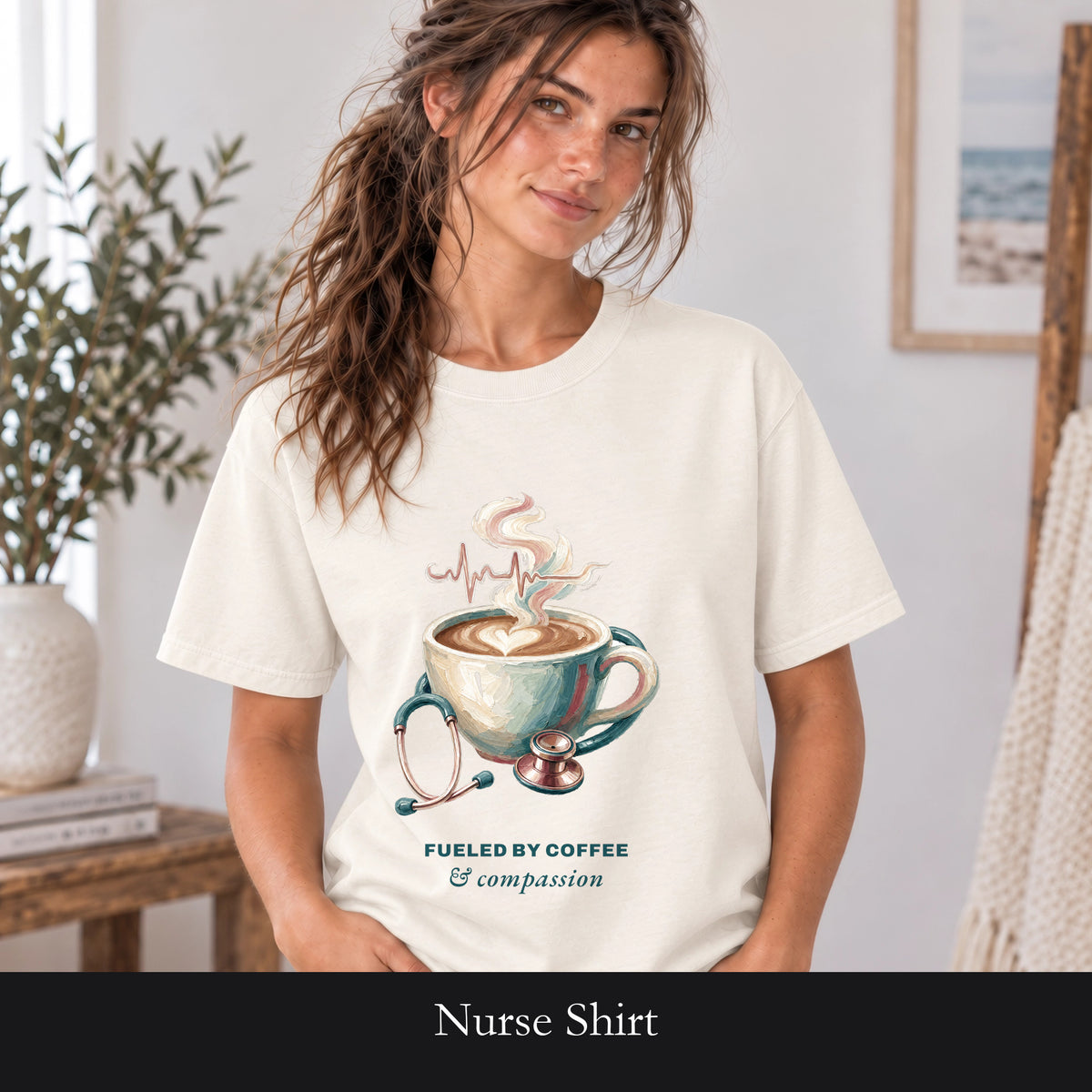 Nurse Shirt, Fueled by Coffee and Compassion Tee, Nurse Week RN Gift, Painterly Nurse Coffee Sweatshirt