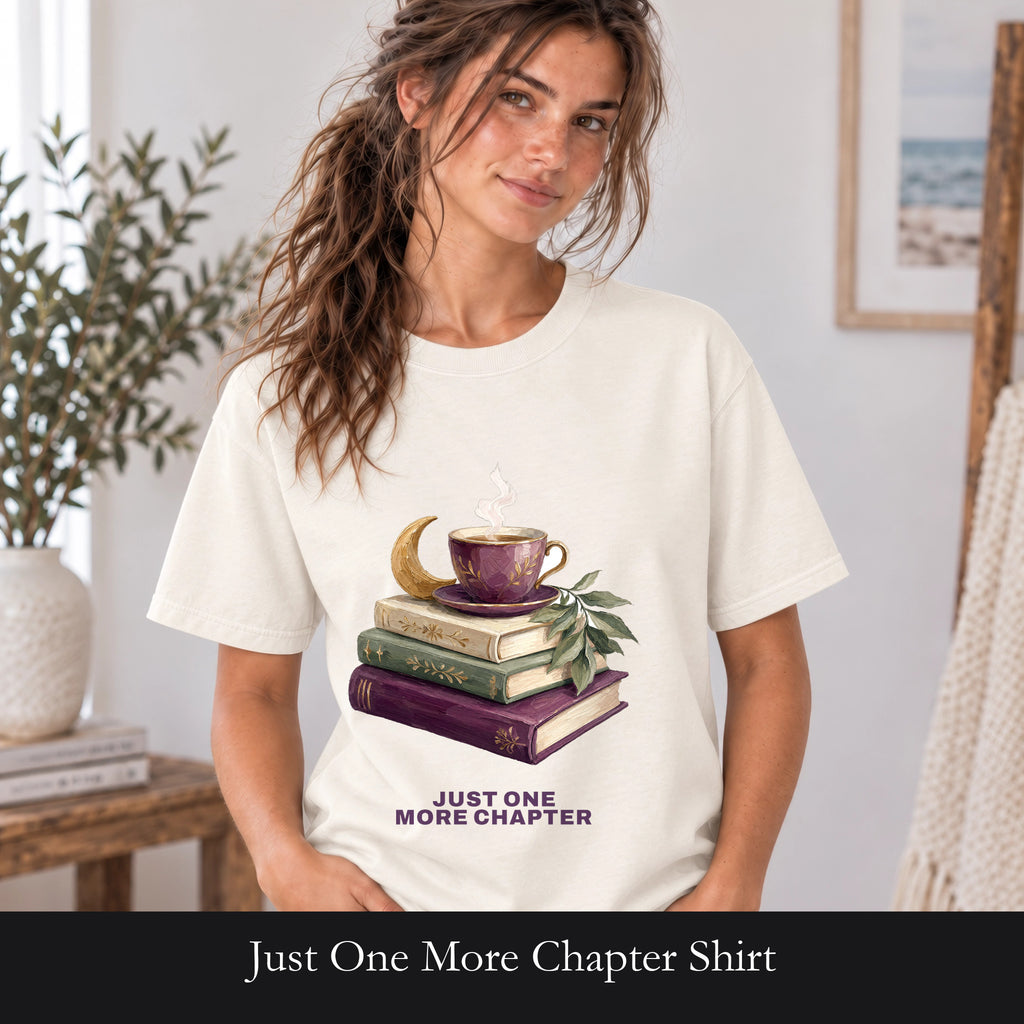 Just One More Chapter Shirt, Bookish Reader Tee, Book Lover Cozy Gift, Painterly Reading Sweatshirt