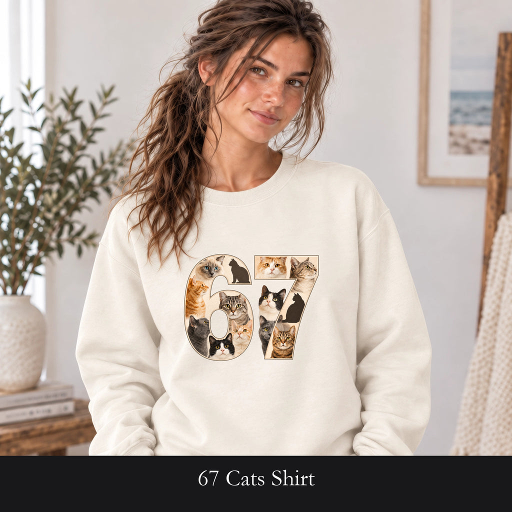 67 Cats Shirt, Funny 67 Meme Cat Tee, Trendy Cat Number Gift, Cat Lover Sweatshirt