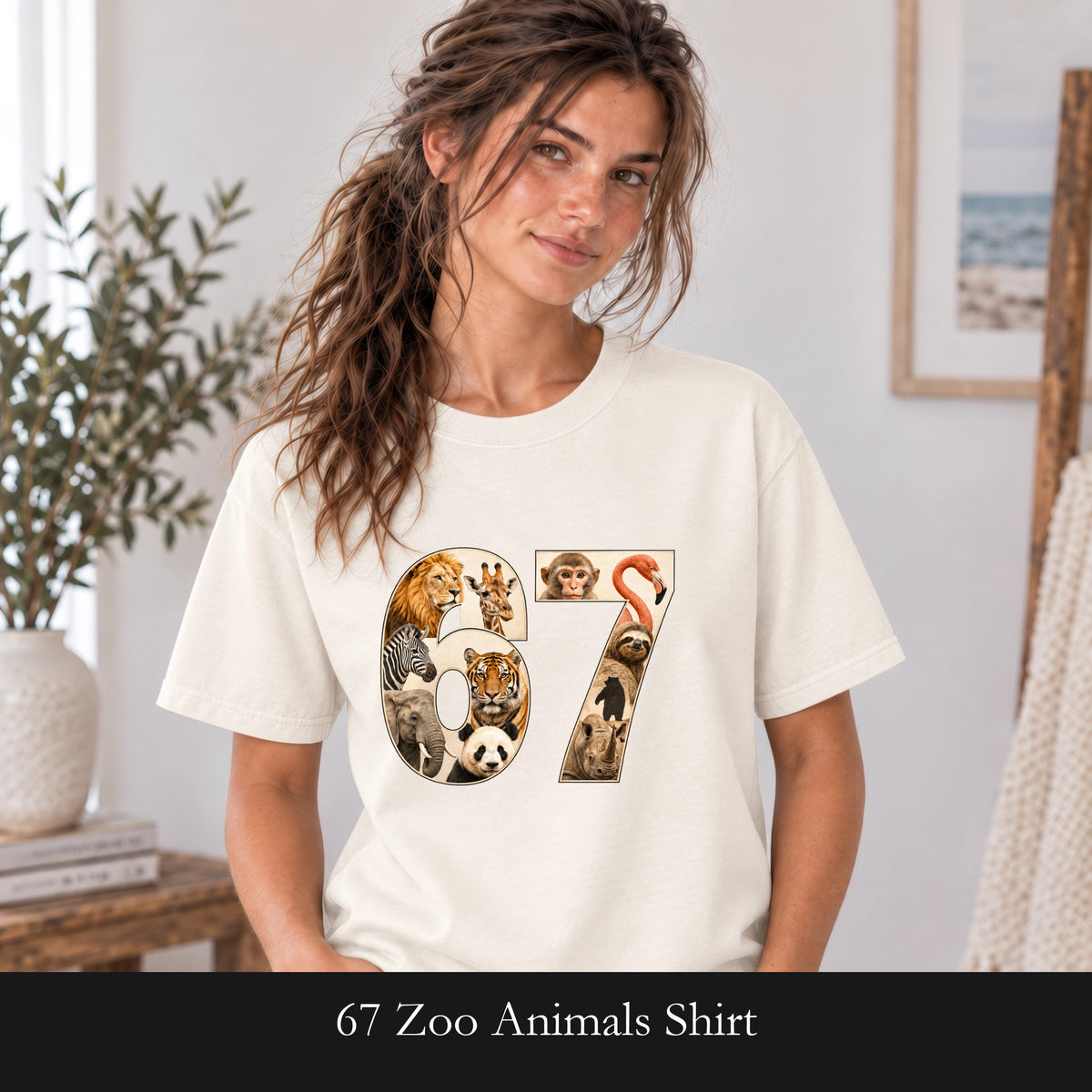 67 Zoo Animals Shirt, Funny 67 Meme Tee, Trendy Animal Number Gift, Giraffe Elephant Lion Sweatshirt