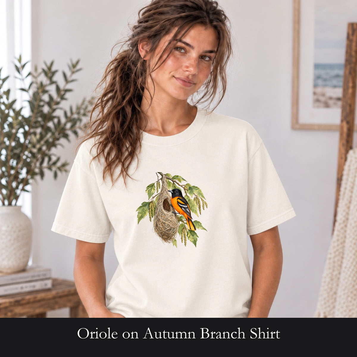 Oriole on Autumn Branch Shirt | Fall Bird Illustration