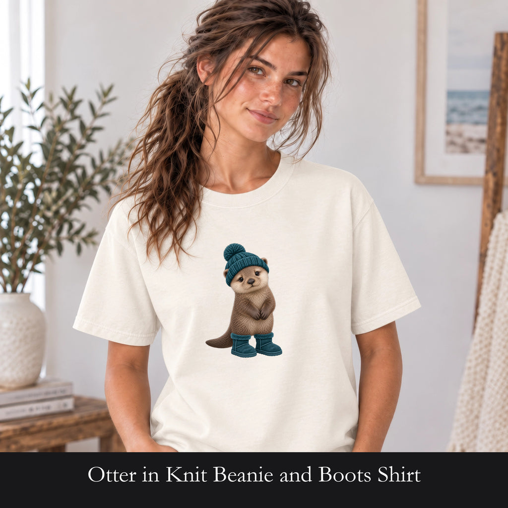 Otter in Knit Beanie and Boots Shirt | Cute Winter Animal Tee