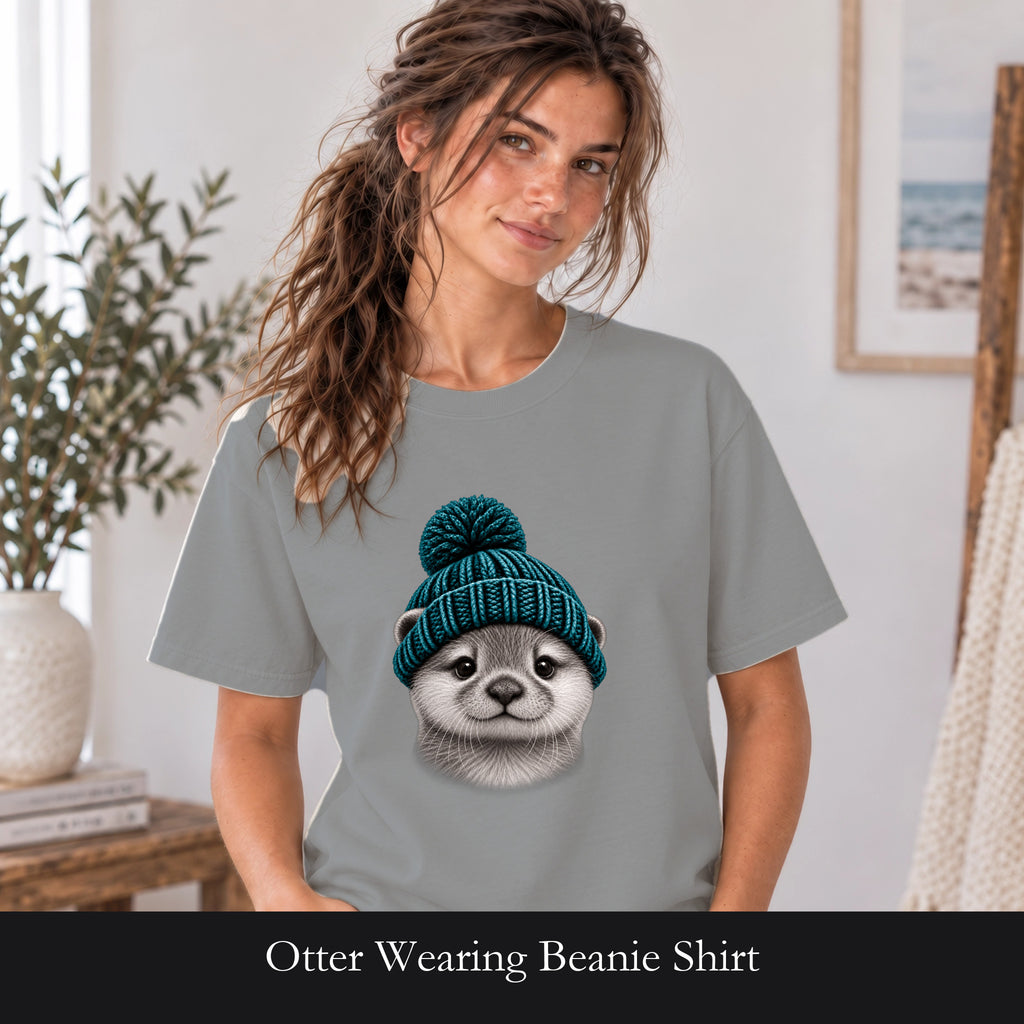 Otter Wearing Beanie Shirt | Cute Animal Illustration