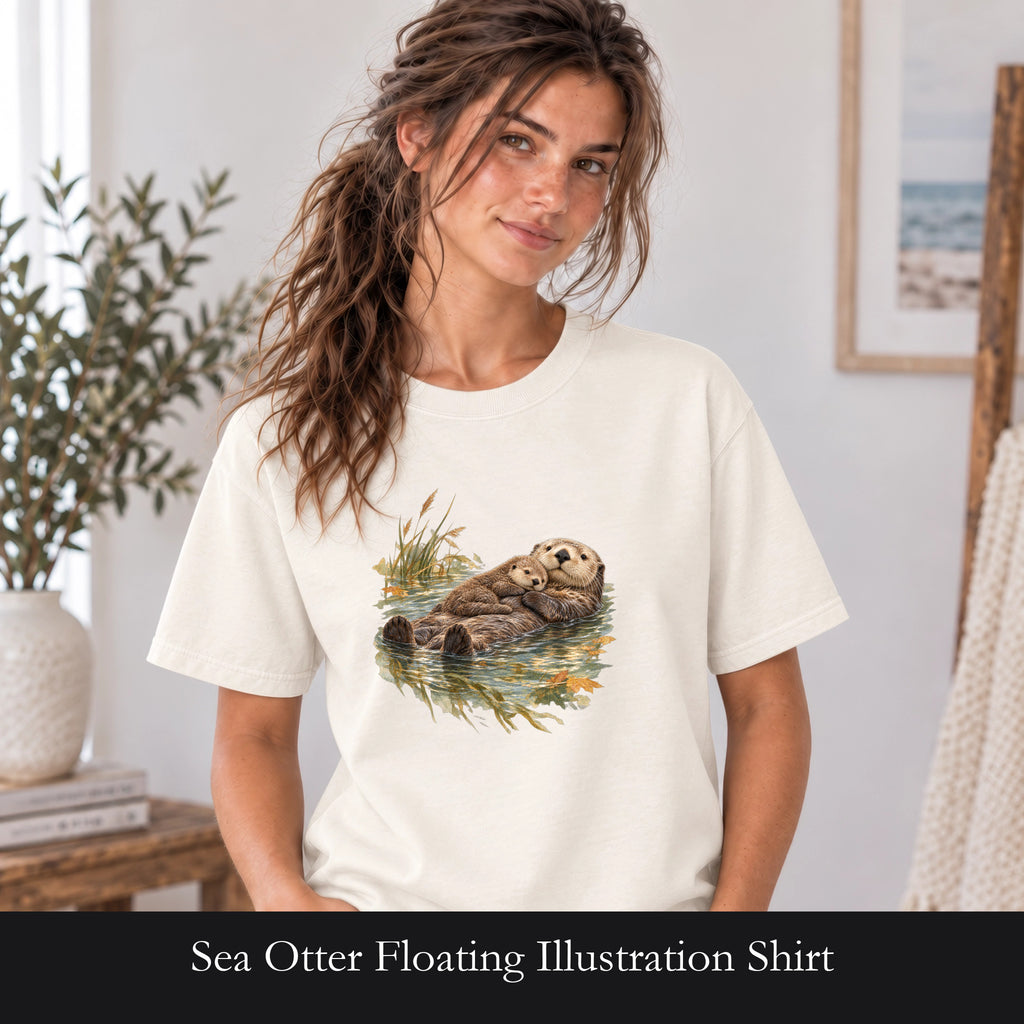 Sea Otter Floating Illustration Shirt | Relaxing Wildlife Art