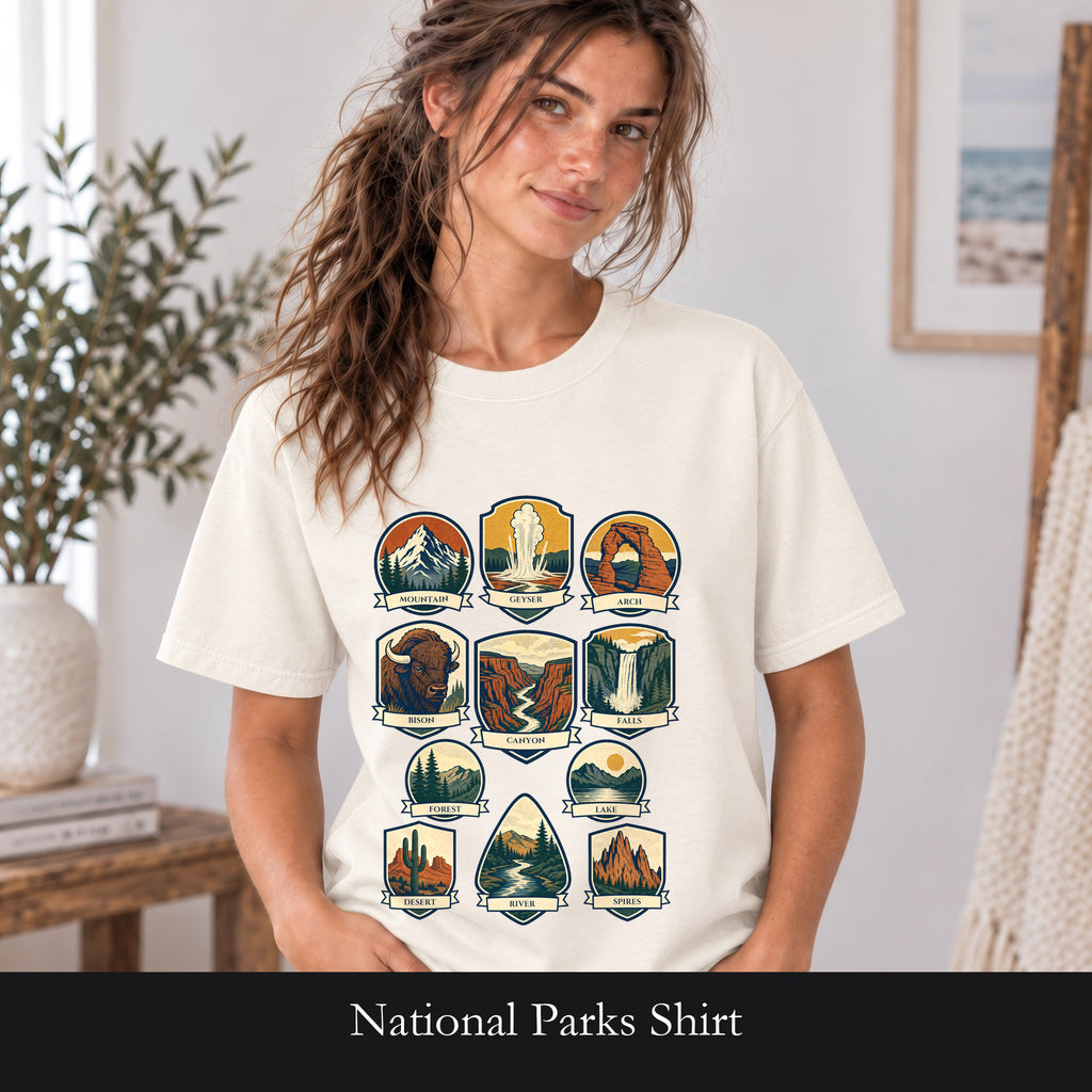 National Parks Shirt, 63 National Parks Badge Tee, Hiking Camping Gift, Retro Adventure Sweatshirt, Outdoor Nature Lover