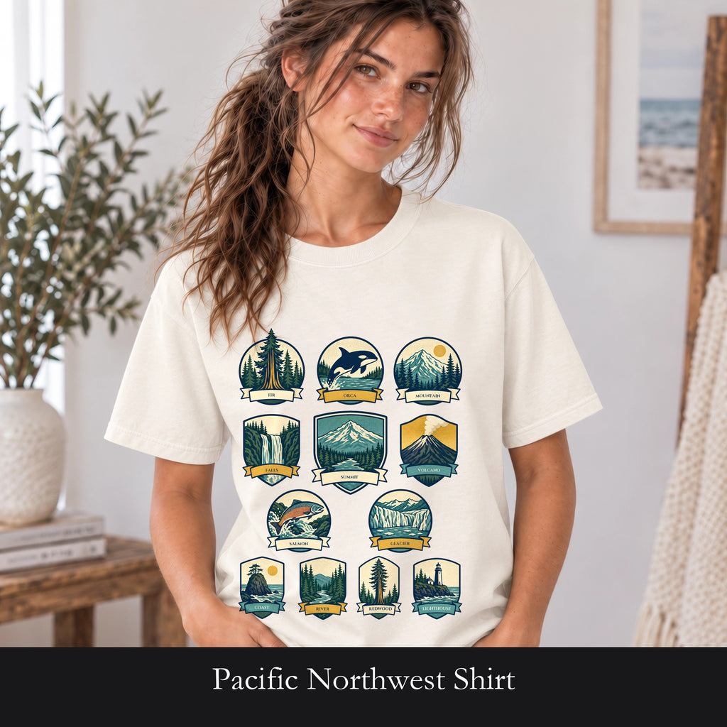Pacific Northwest Shirt, PNW National Parks Badge Tee, Hiking Camping Gift, Retro Outdoor Adventure Sweatshirt
