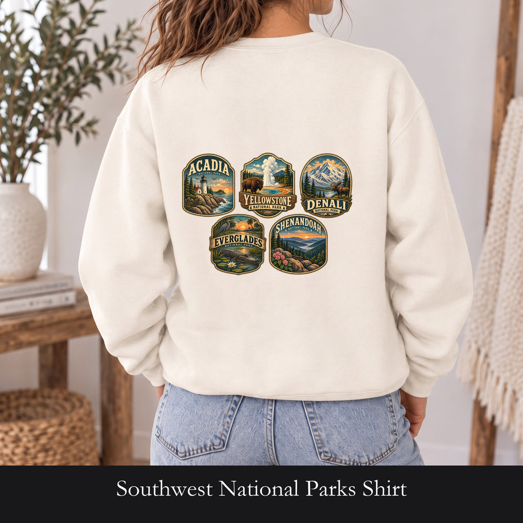 National Parks Shirt, Desert Badge Tee, Arizona Utah Hiking Gift, Retro Adventure Cactus Sweatshirt