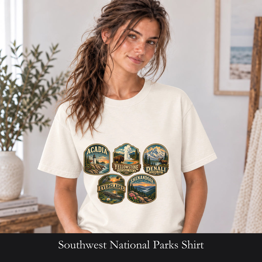 Southwest National Parks Shirt, Desert Badge Tee, Arizona Utah Hiking Gift, Retro Adventure Cactus Sweatshirt