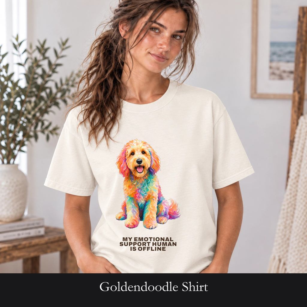 Goldendoodle Shirt, My Emotional Support Human Is Offline Tee, Funny Doodle Dog Mom Gift, Painterly Dog Lover Sweatshirt