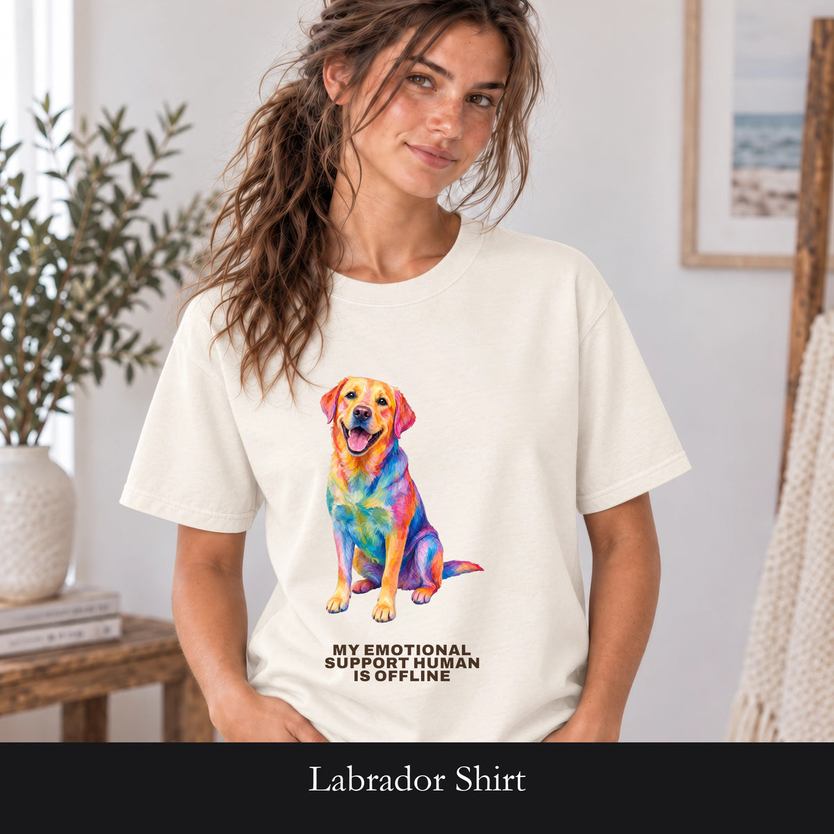 Labrador Shirt, My Emotional Support Human Is Offline Tee, Funny Lab Dog Mom Gift, Painterly Dog Lover Sweatshirt