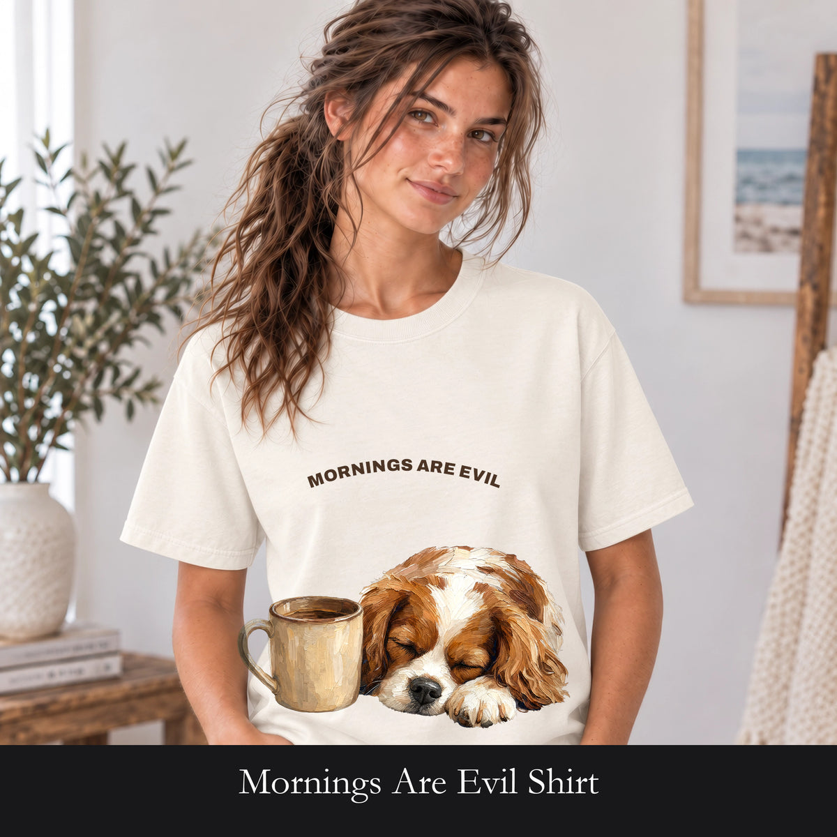 Mornings Are Evil Shirt, Funny Lazy Dog Coffee Tee, Not a Morning Person Gift, Painterly Dog Lover Sweatshirt