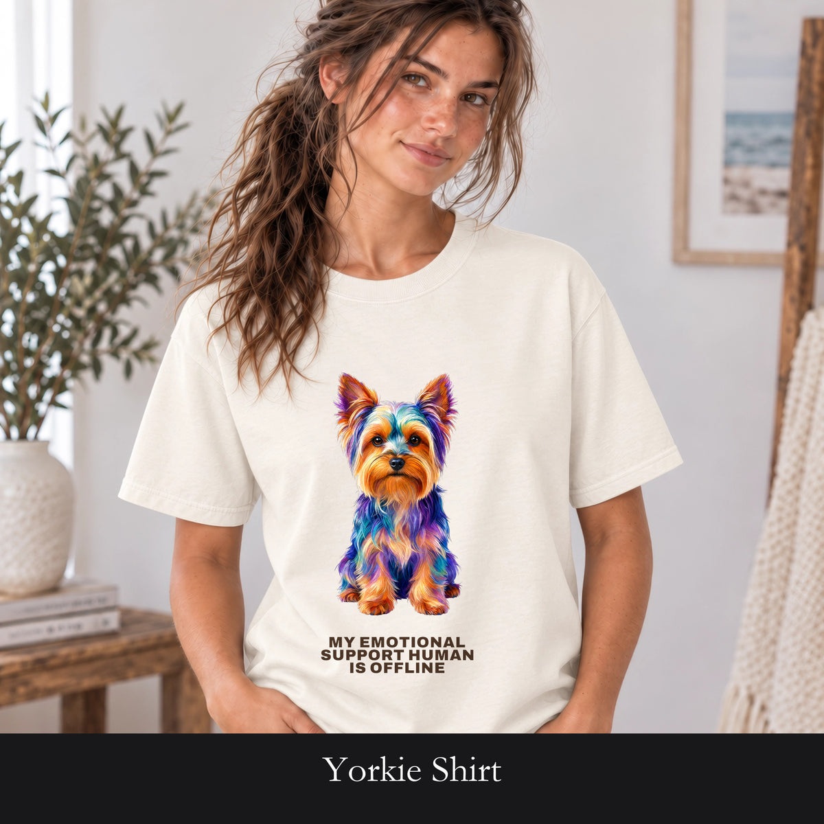 Yorkie Shirt, My Emotional Support Human Is Offline Tee, Funny Yorkshire Terrier Dog Mom Gift, Dog Lover Sweatshirt