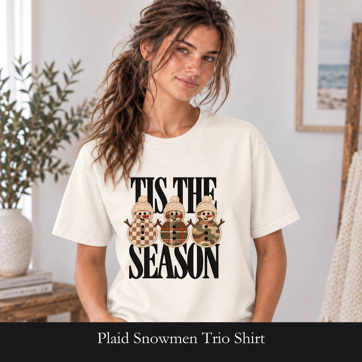 Plaid Snowmen Trio Shirt | Cozy Winter Snowman Design