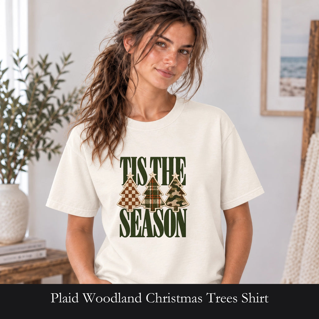 Plaid Woodland Christmas Trees Shirt | Holiday Tree Trio Tee