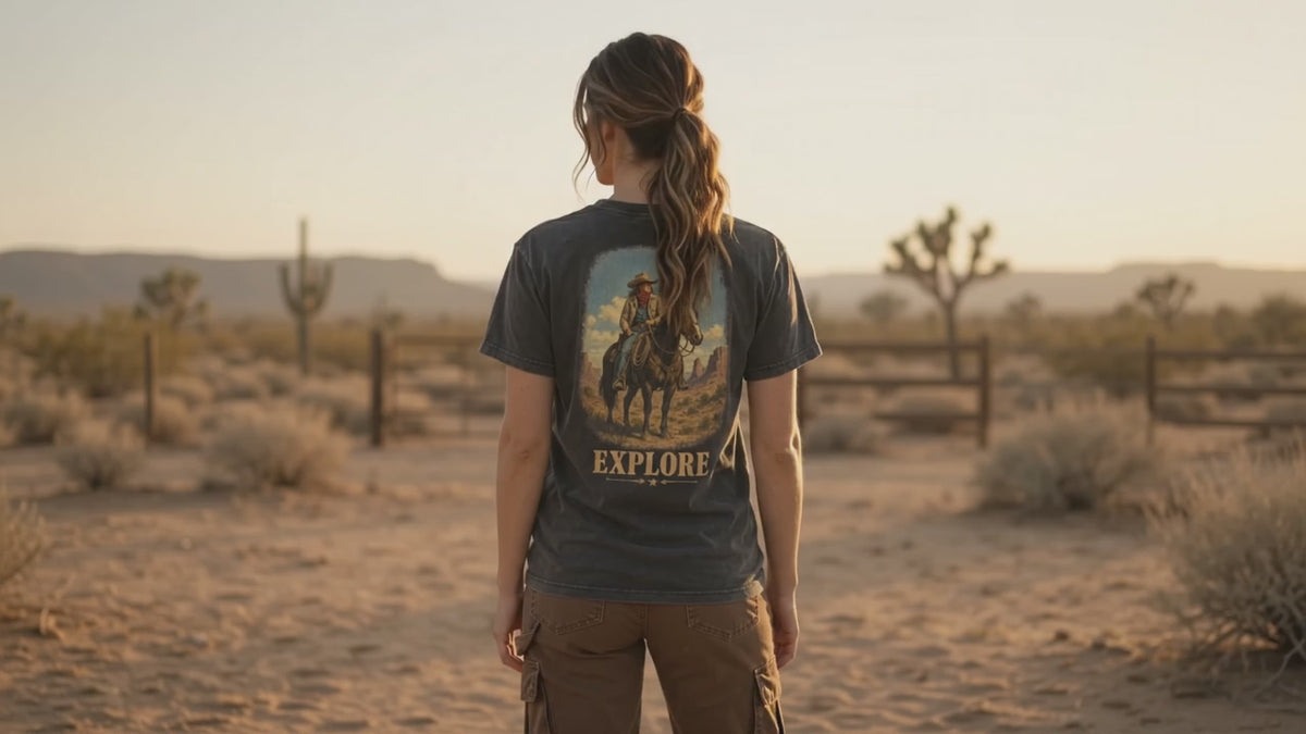 Explore Cowgirl Shirt, Vintage Western Horse Tee, Desert Trail Rider Tee, Sheriff Star Cowgirl Gift