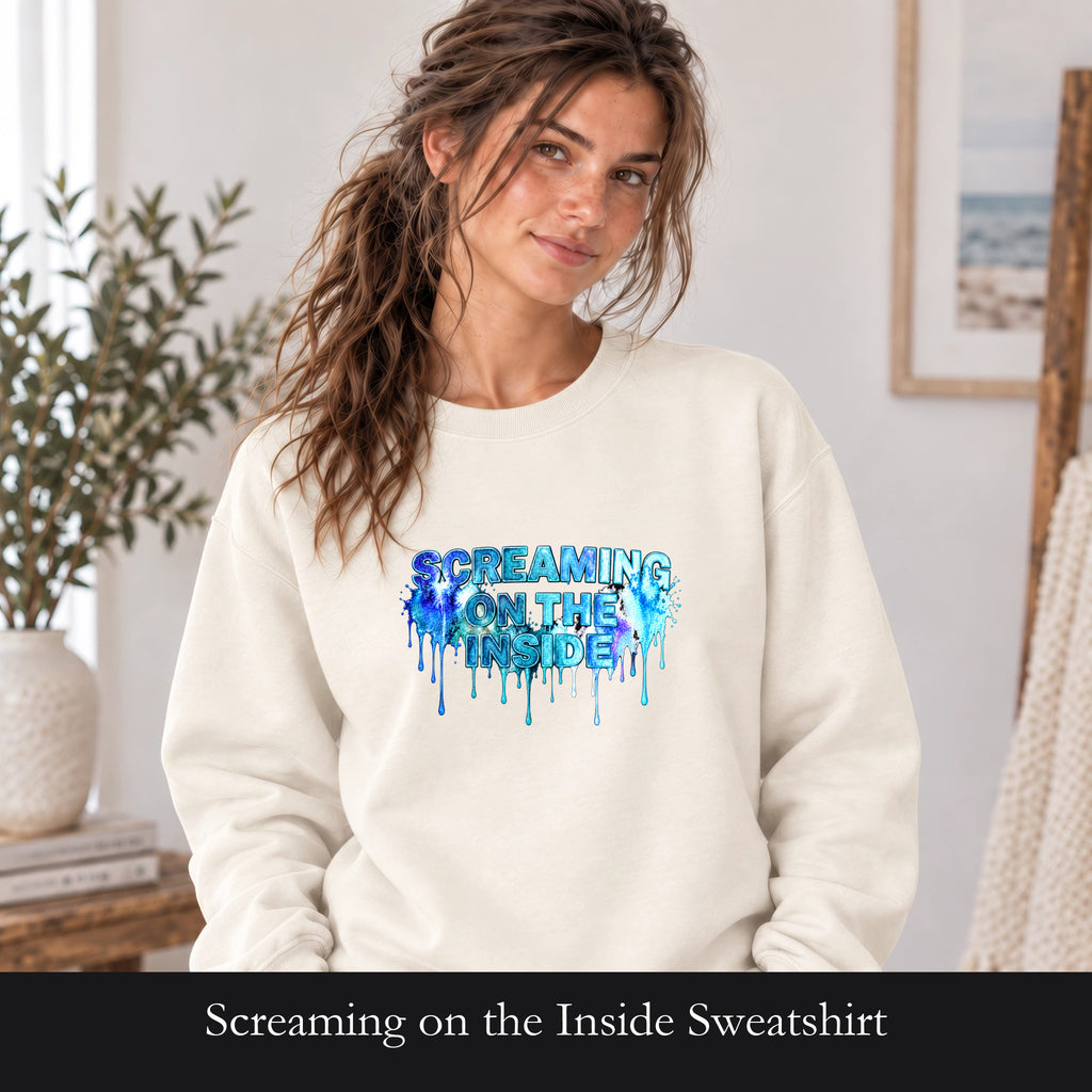 Screaming on the Inside Sweatshirt, Funny Anxiety Crewneck, Sarcastic Mental Health Sweatshirt, Introvert Dark Humor Gift