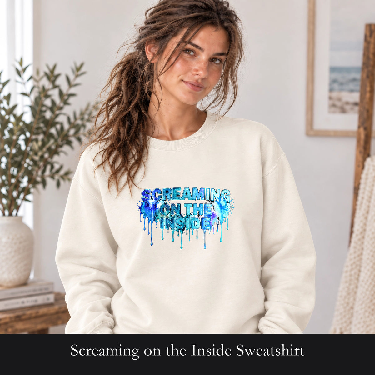 Screaming on the Inside Sweatshirt, Funny Anxiety Crewneck, Sarcastic Mental Health Sweatshirt, Introvert Dark Humor Gift