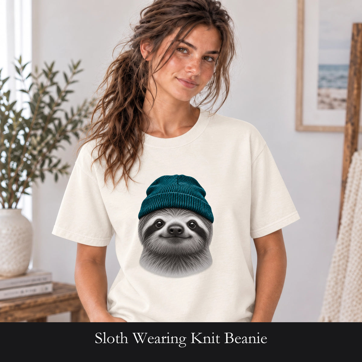 Sloth Wearing Knit Beanie | Cozy Winter Animal Tee