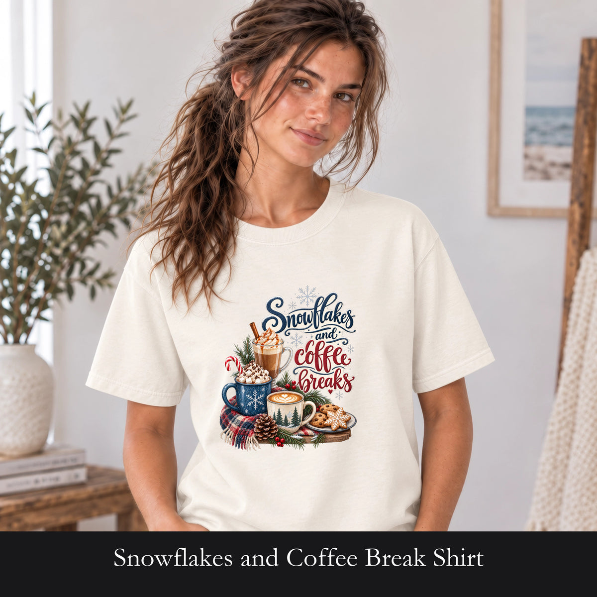 Snowflakes and Coffee Break Shirt | Winter Hot Cocoa Mug Design