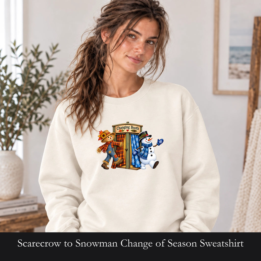 Scarecrow to Snowman Change of Season Sweatshirt | Holiday Country Folk